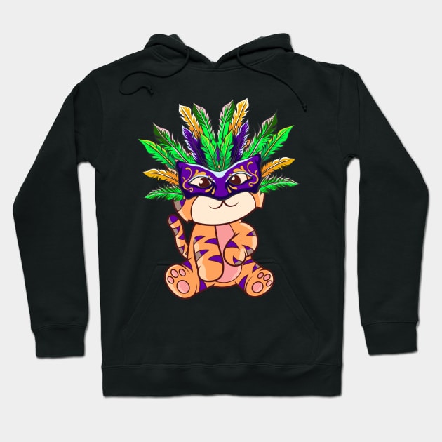 Mardi Gras with Cute Tiger Mardi Mask Beads Feathers Hoodie by alcoshirts